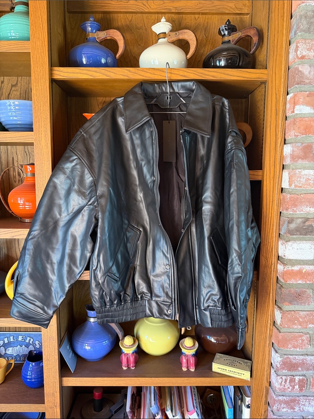 Lioness Black Leather Bomber Jacket